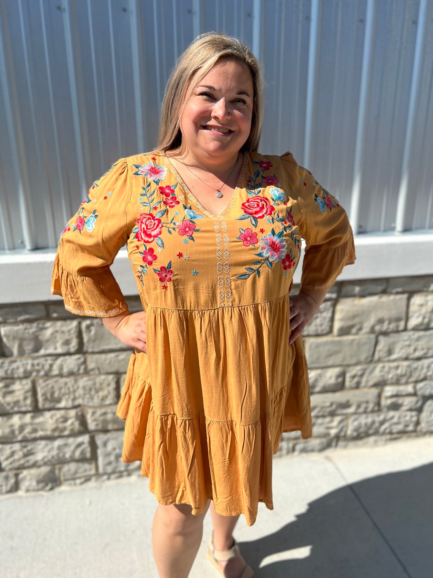 Marigold Embroidered Floral Dress