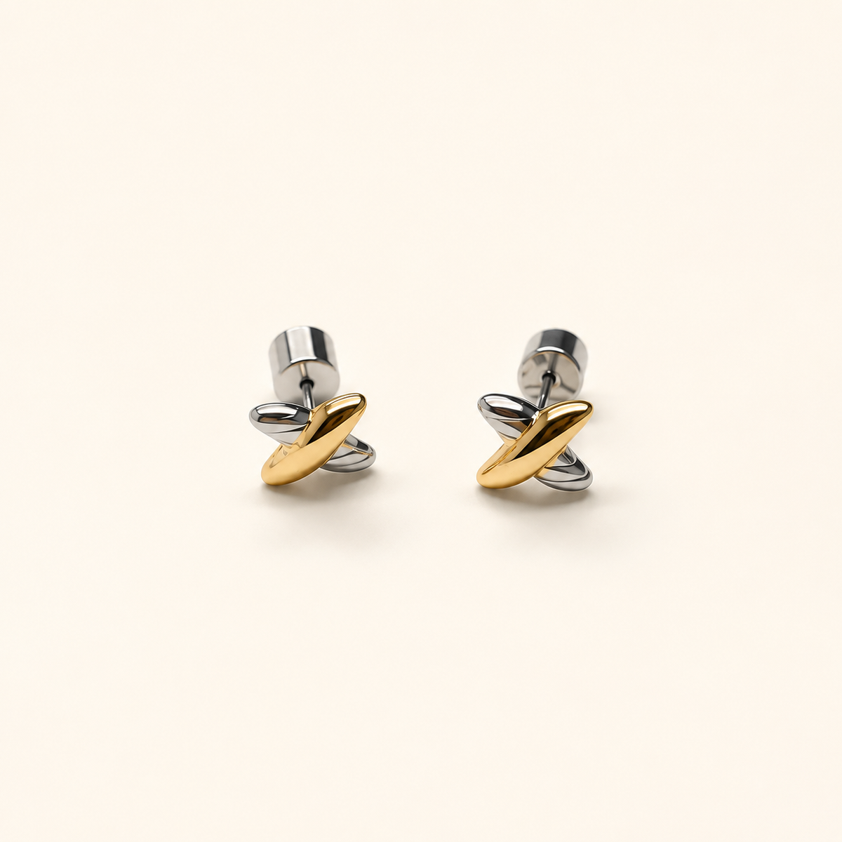 Mixed Metal Criss Cross Studs