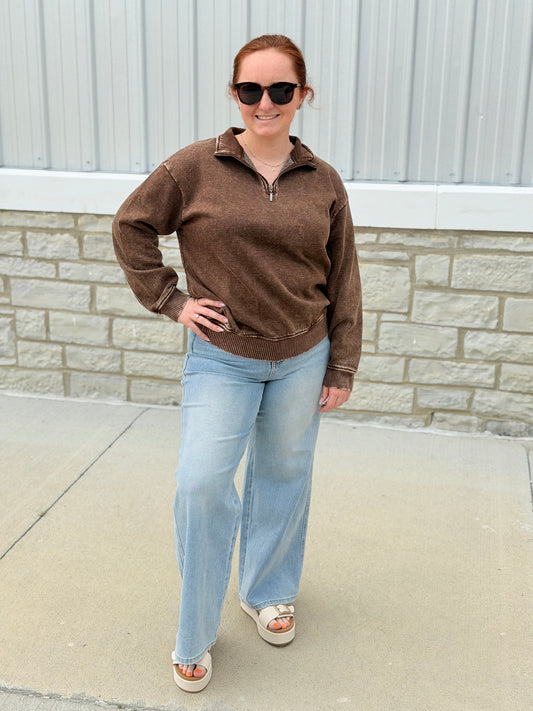 Chocolate Acid Wash 1/4 Zip Pullover