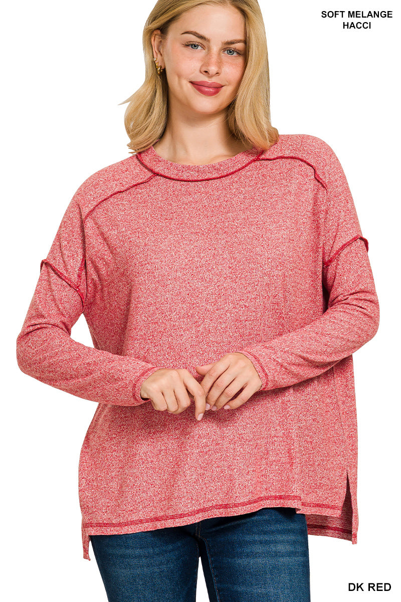 Dark Red Melange Hacci Exposed Seam Top