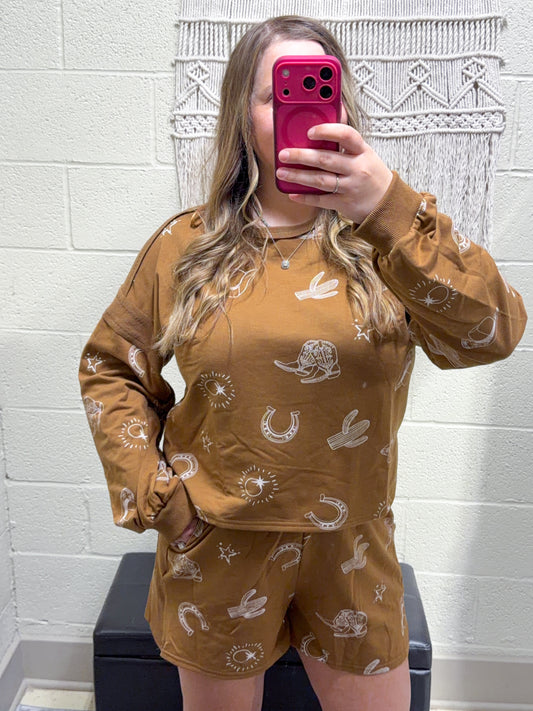 Caramel Western Print Lounge Set
