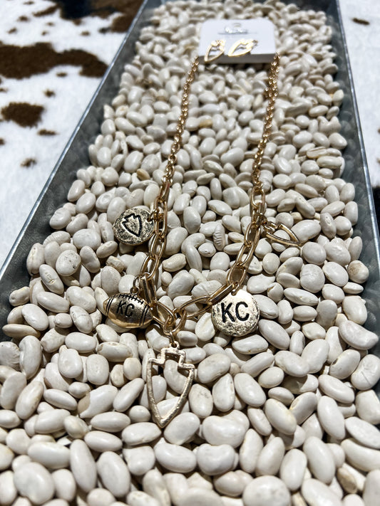 Hammered Gold KC Charm Necklace + Earrings Set