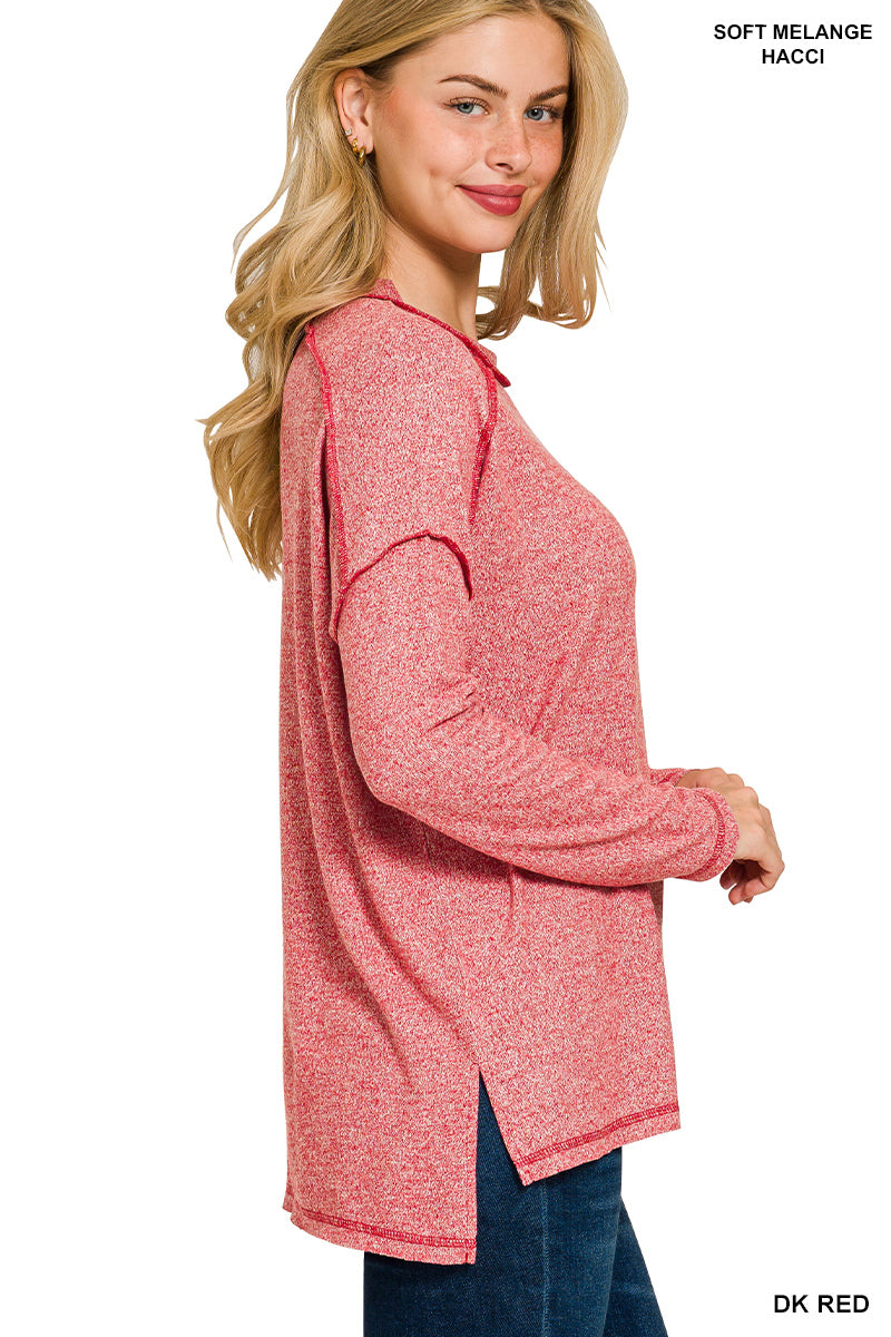 Dark Red Melange Hacci Exposed Seam Top