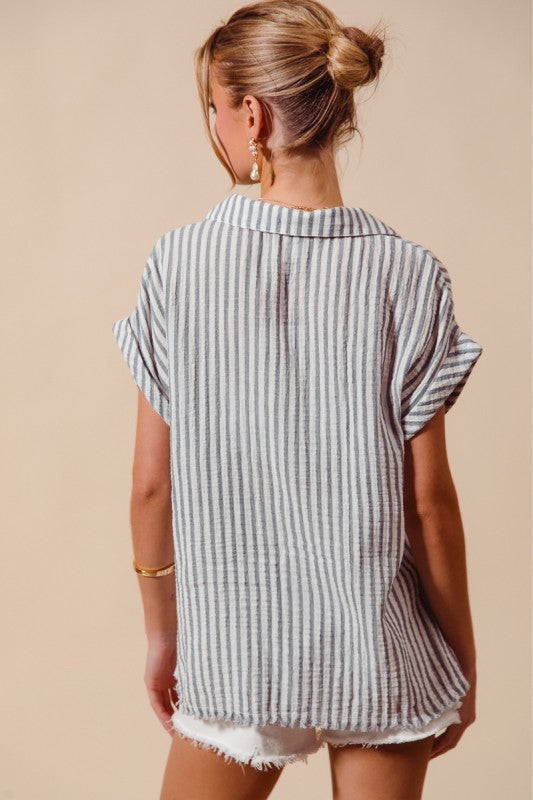 Denim Blue Stripe Cotton Top