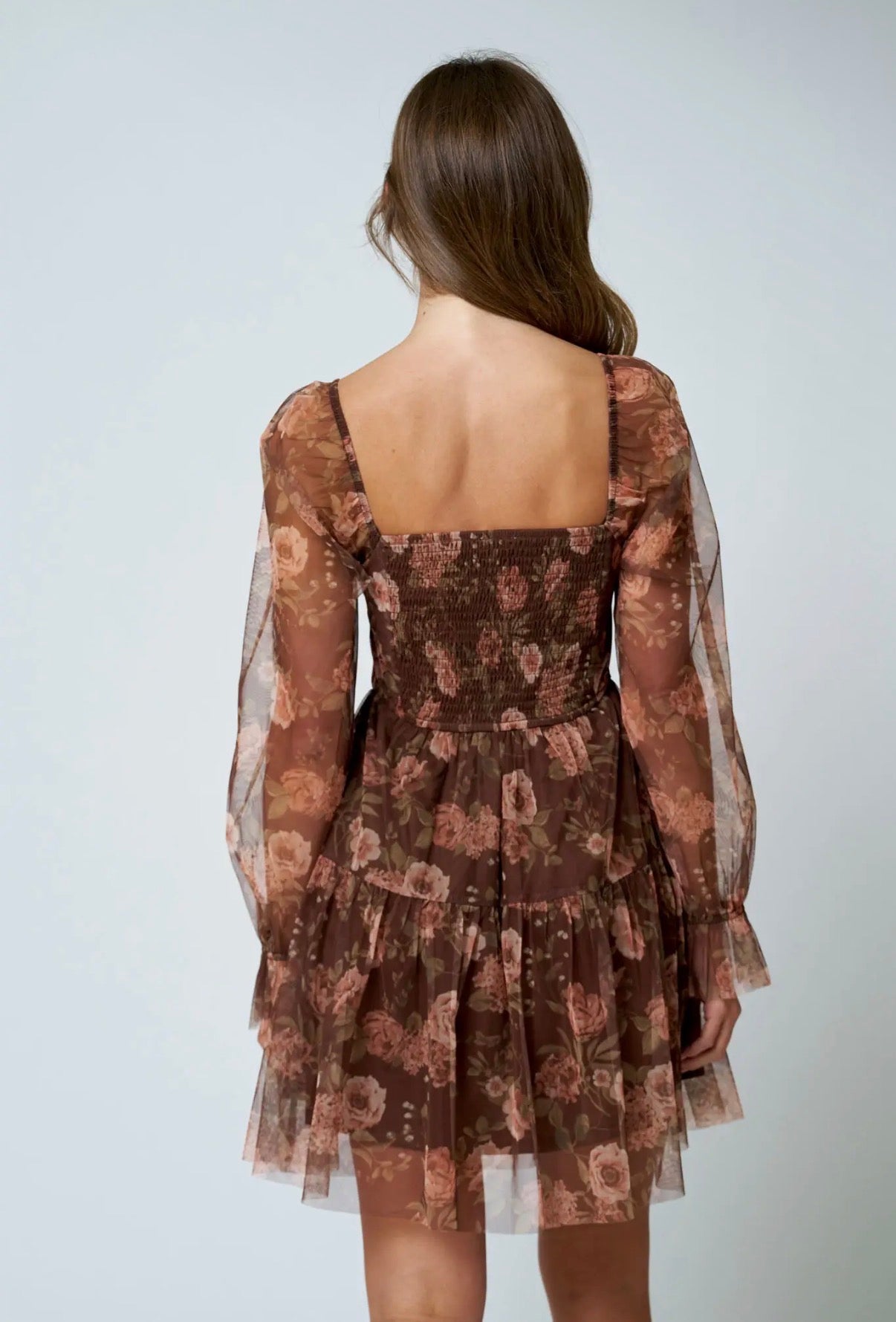 Brown Floral Chiffon Corset Dress