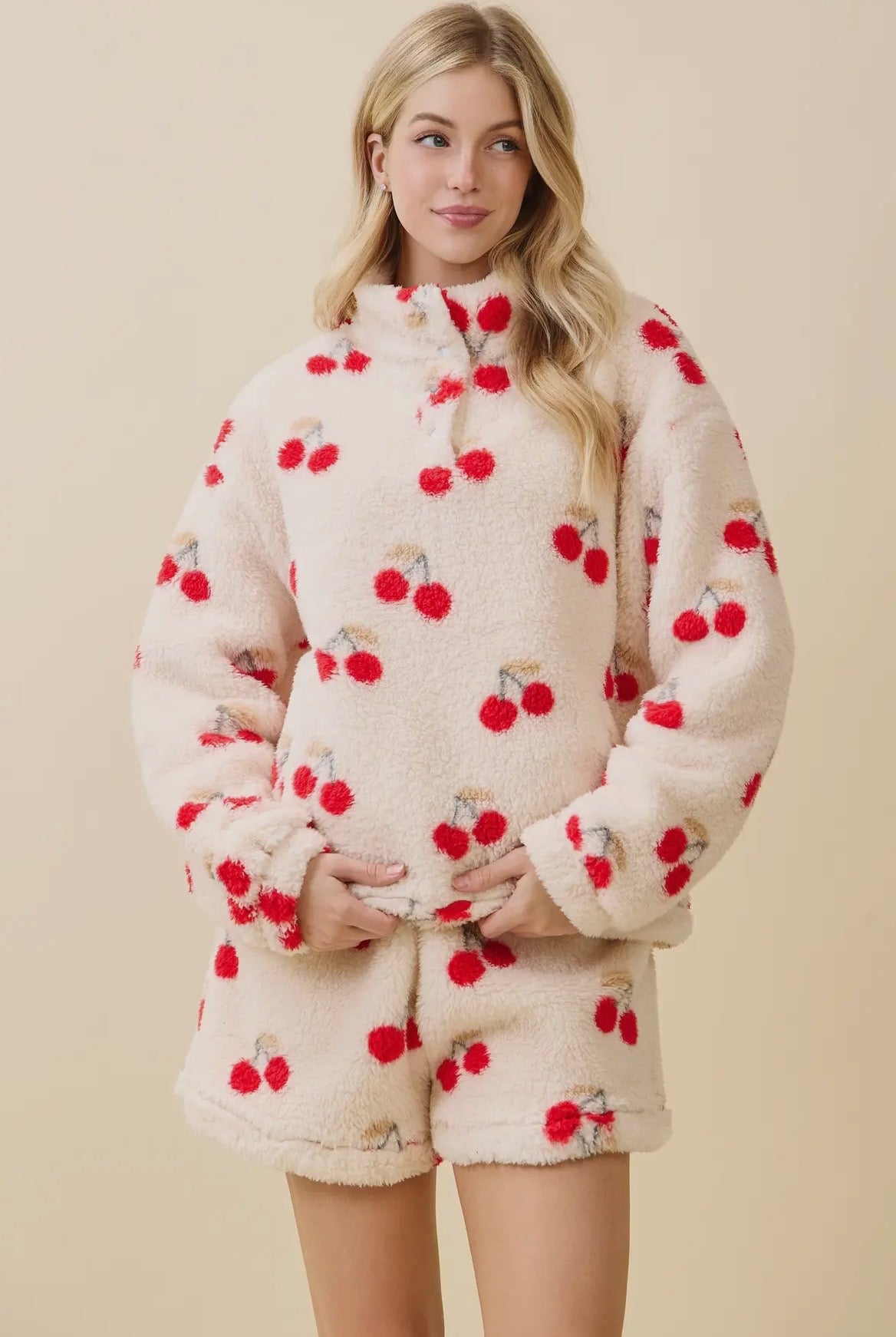 Cherry Plush Pullover & Shorts Set