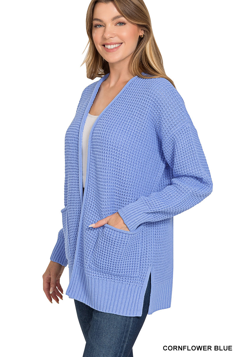 Cornflower Blue Waffle Knit Cardigan