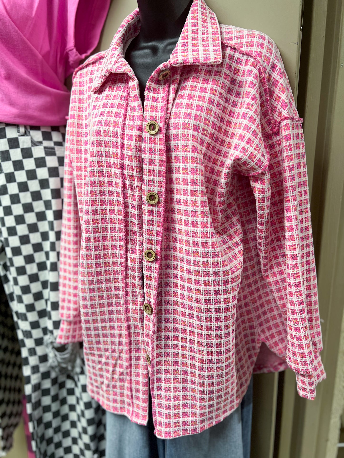Pink Plaid Lightweight Shacket