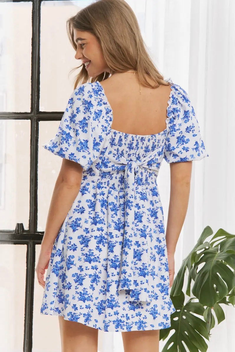 Blue Floral Babydoll Dress
