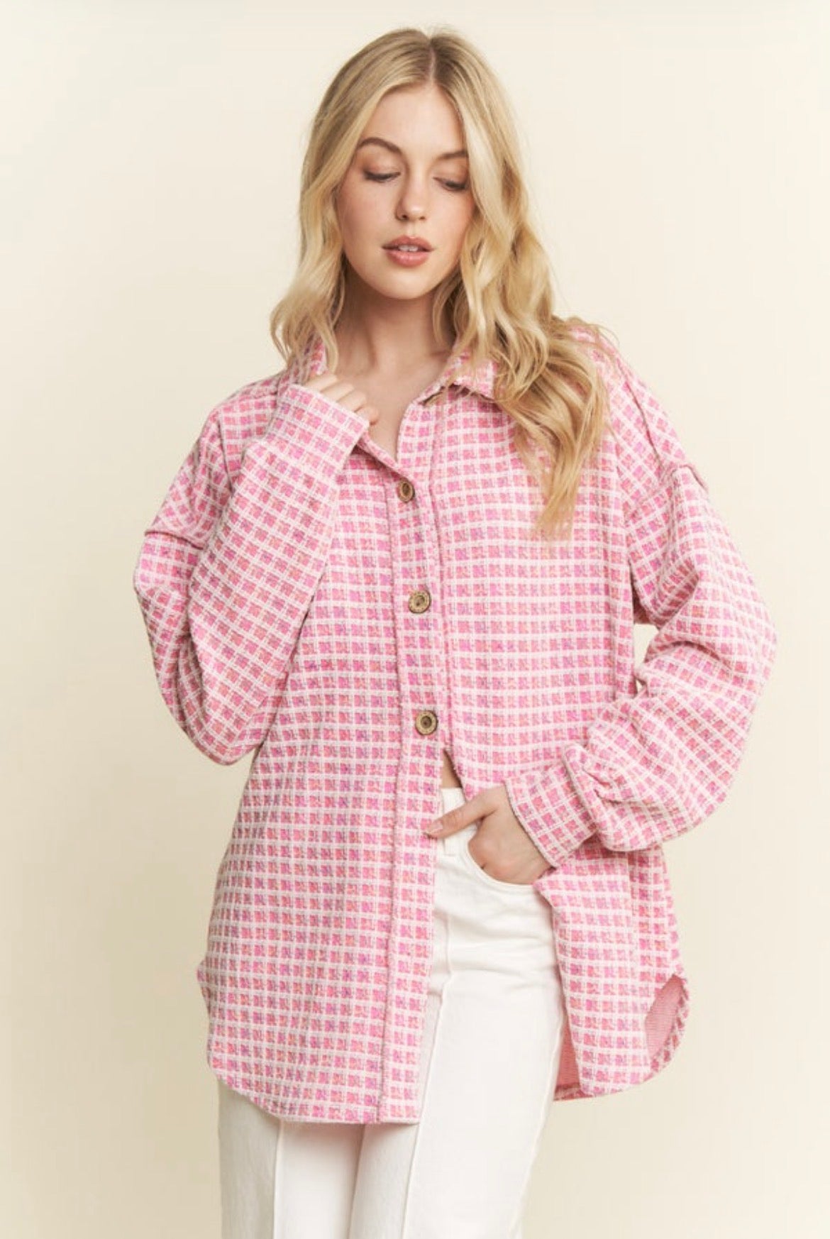 Pink Plaid Lightweight Shacket