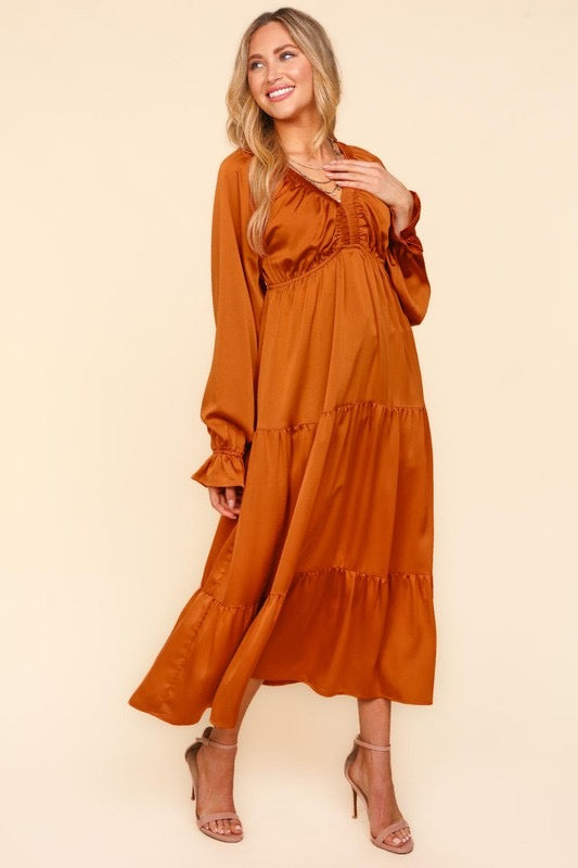 Rust Satin Babydoll Dress