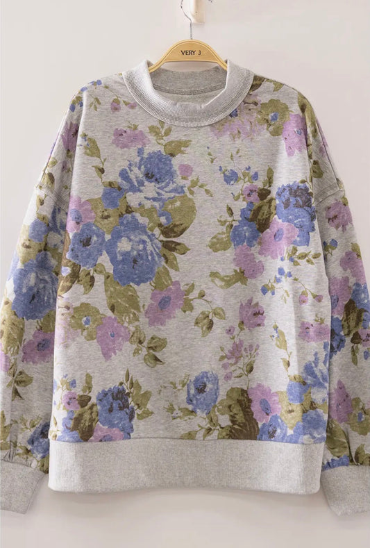 Grey Floral Crewneck Sweatshirt