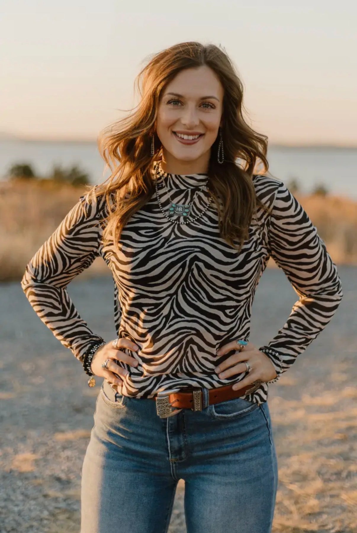 Cowgirl Safari Mesh Long Sleeve Top