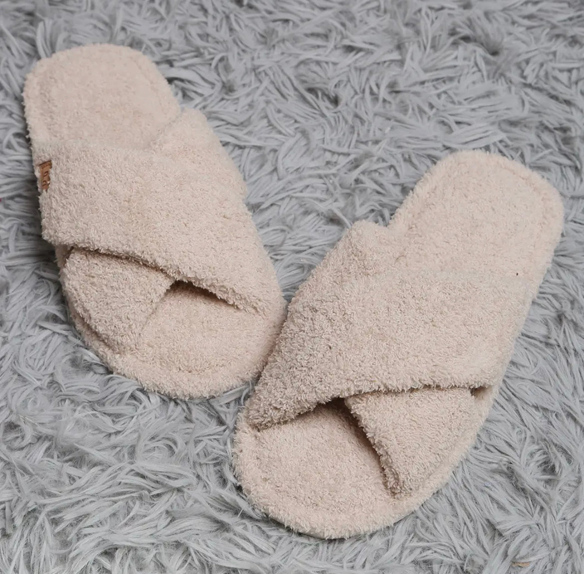 Beige Criss Cross Microfiber Slippers