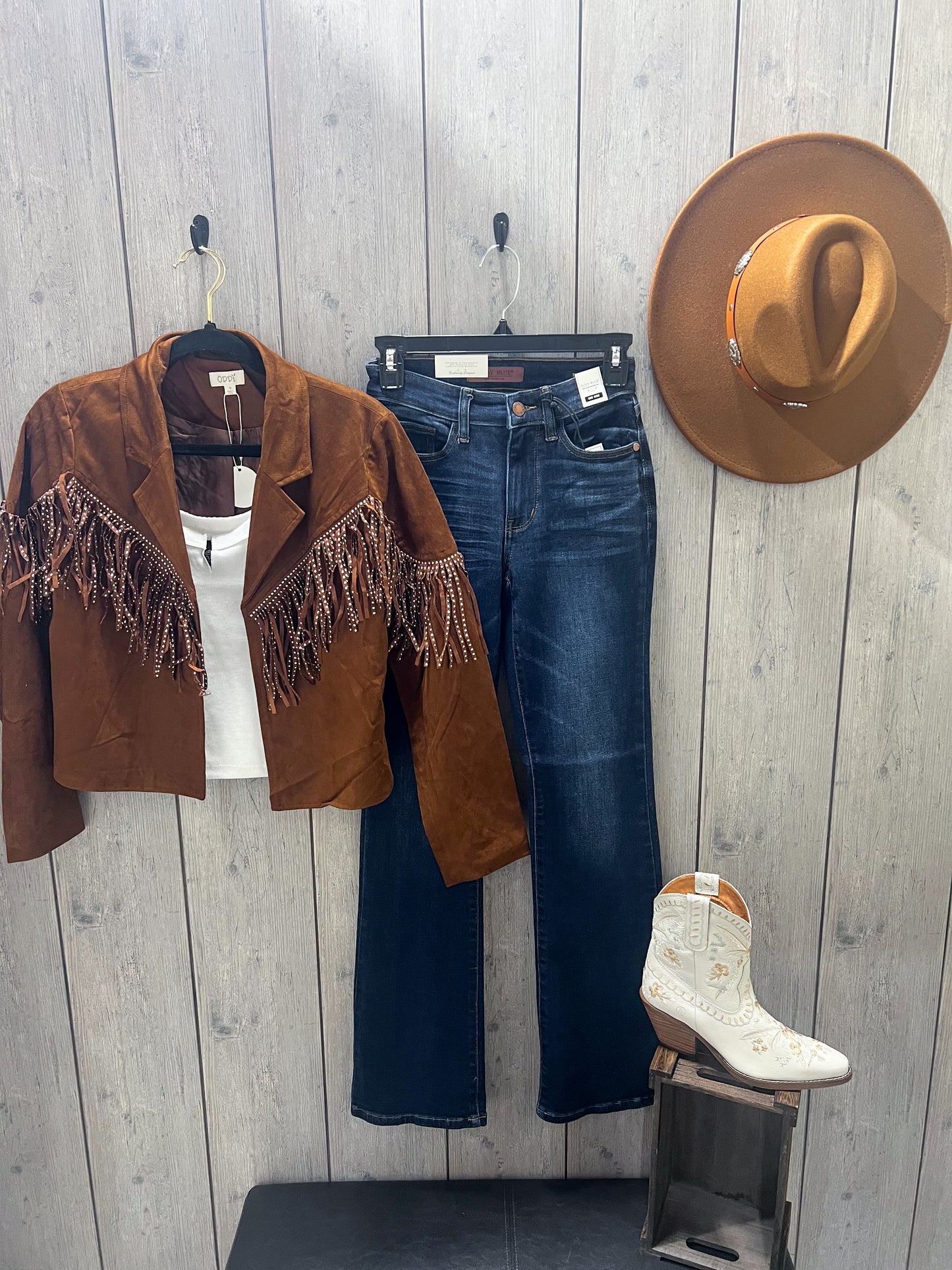 Tan Suede Studded Fringe Jacket