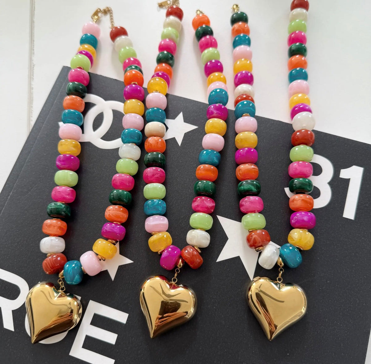 Chansuttpearls Colorful Beaded Bubble Heart Necklace