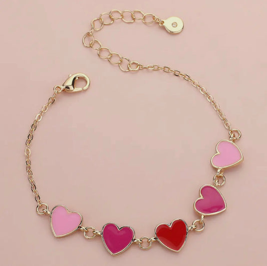 Pink + Red Enamel Heart Bracelet