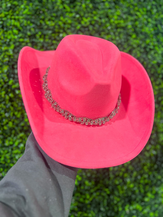 Hot Pink Rhinestone Band Cowgirl Hat