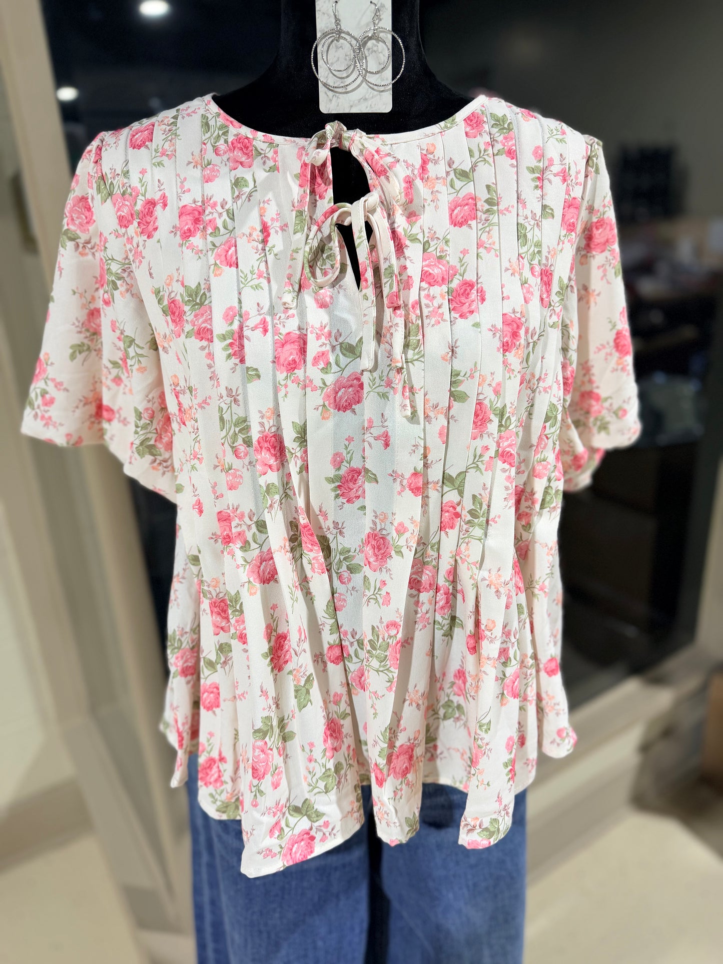 Vintage Bloom Pleated Top