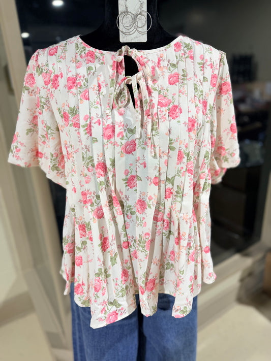 Vintage Bloom Pleated Top