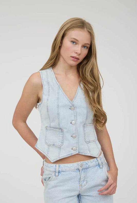 Light Wash Button Down Denim Vest