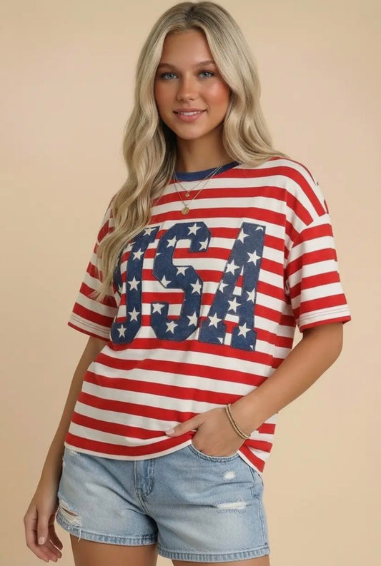 Red Stripe USA Top