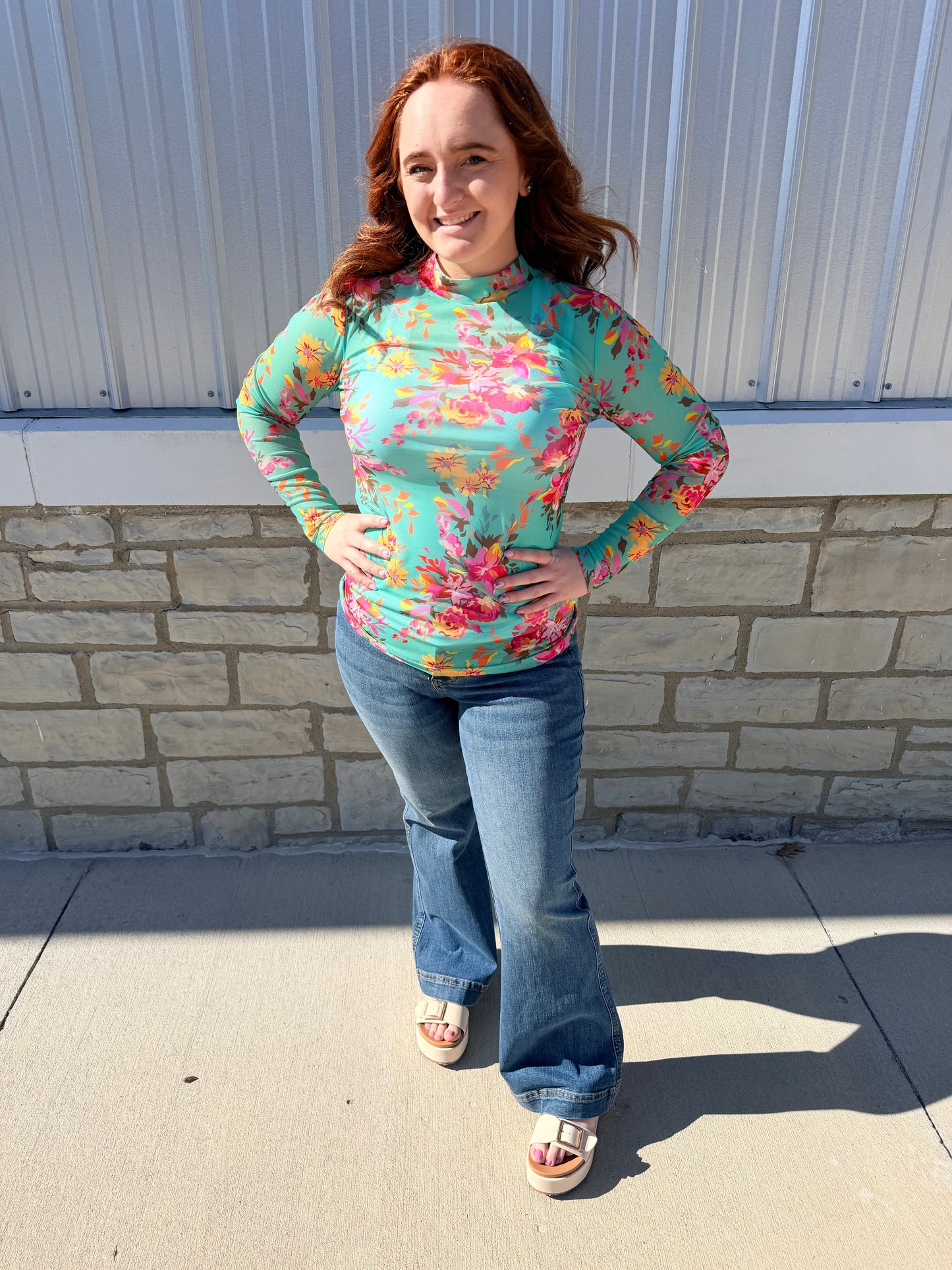 Floral Queen Mesh Long Sleeve Top