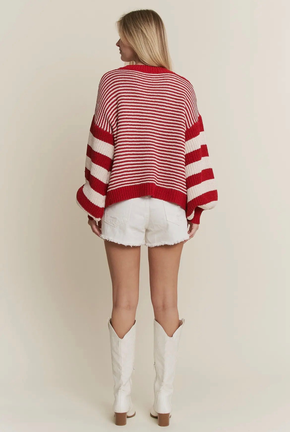 Red and White Stripe Crochet Sweater