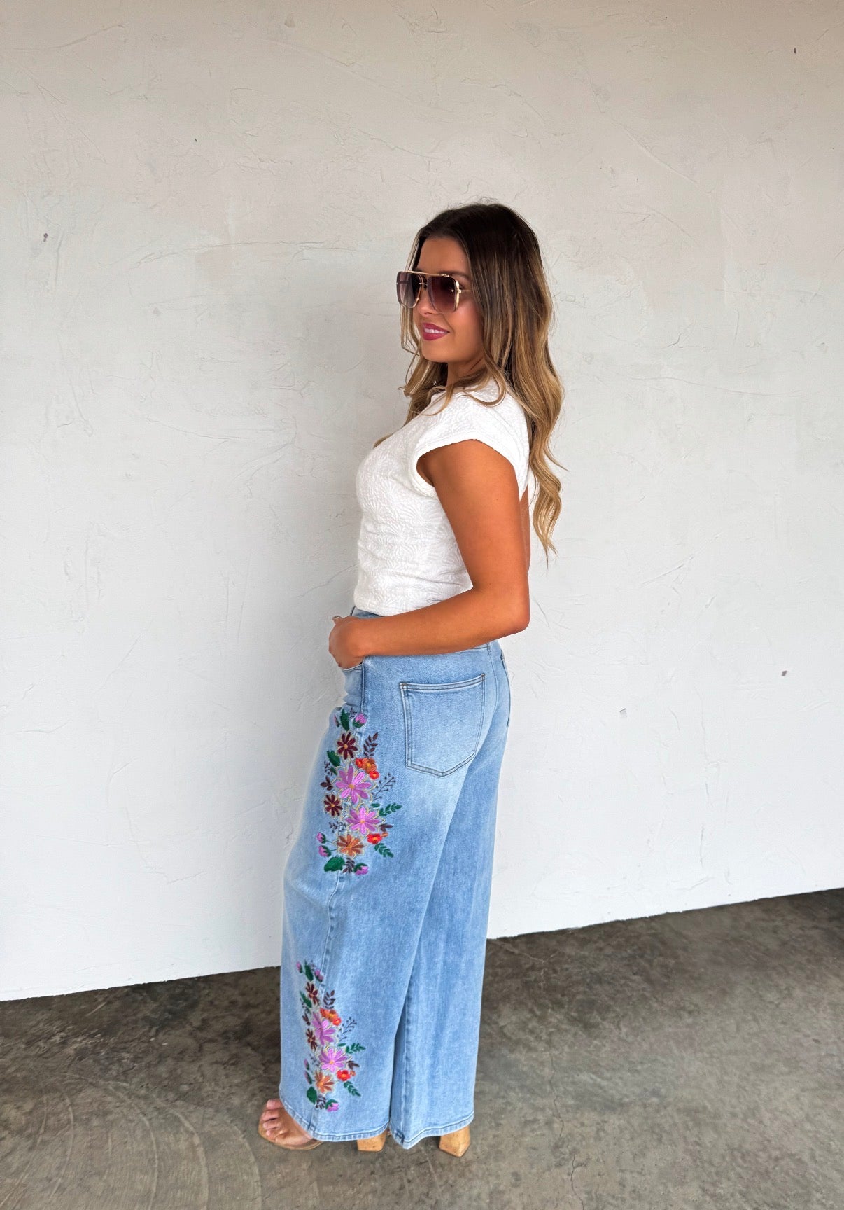 Blakeley Evie Floral Embroidered Wide Leg Jeans