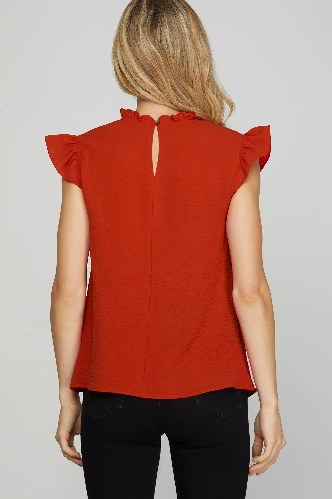 Red Ruffle Detail Pintuck Top