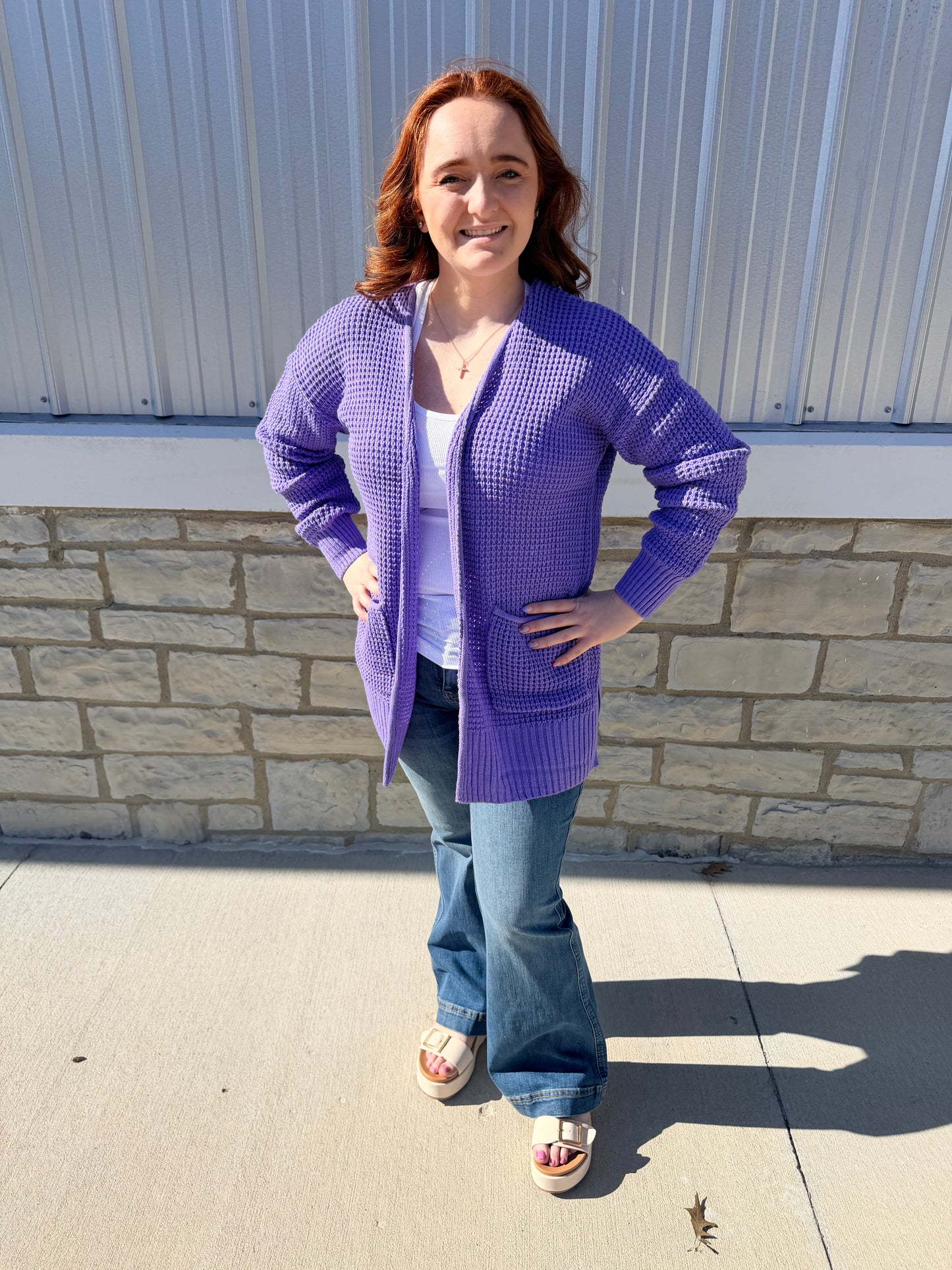 Lavender Waffle Knit Cardigan