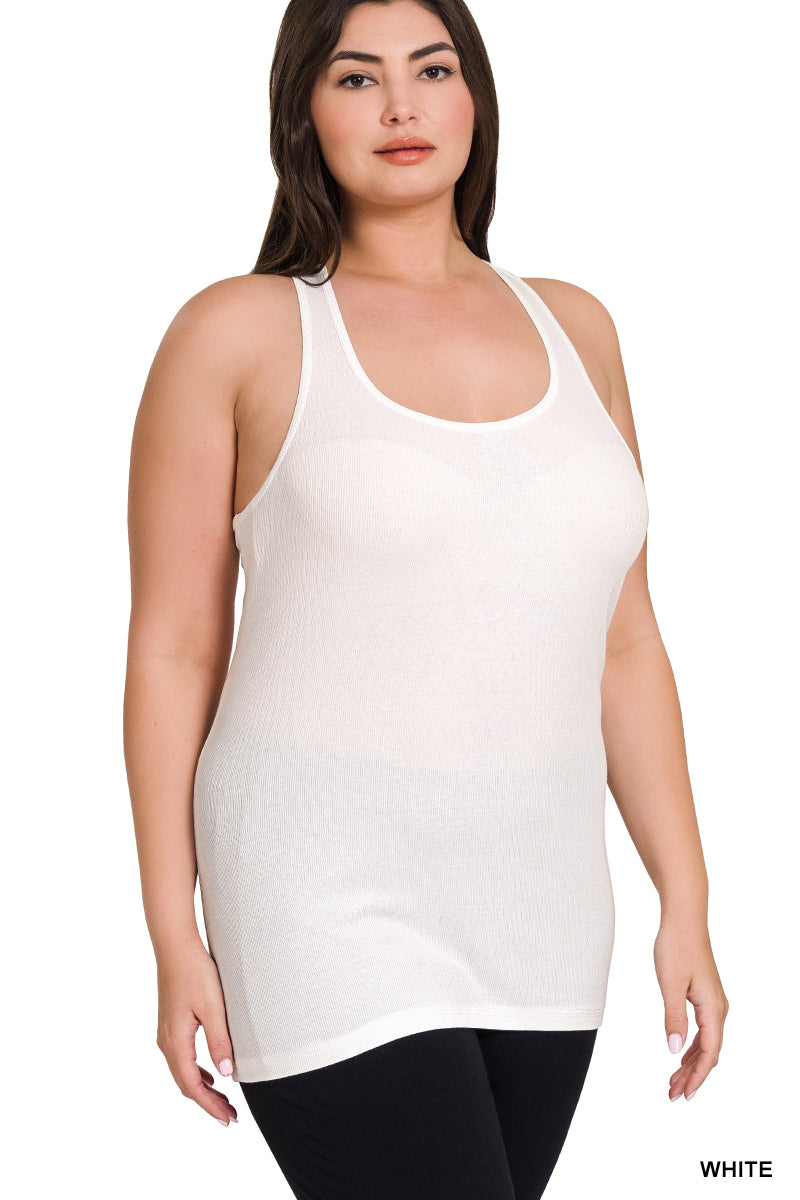 White Cotton Ribbed Tank Top