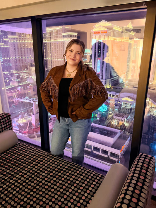 Tan Suede Studded Fringe Jacket