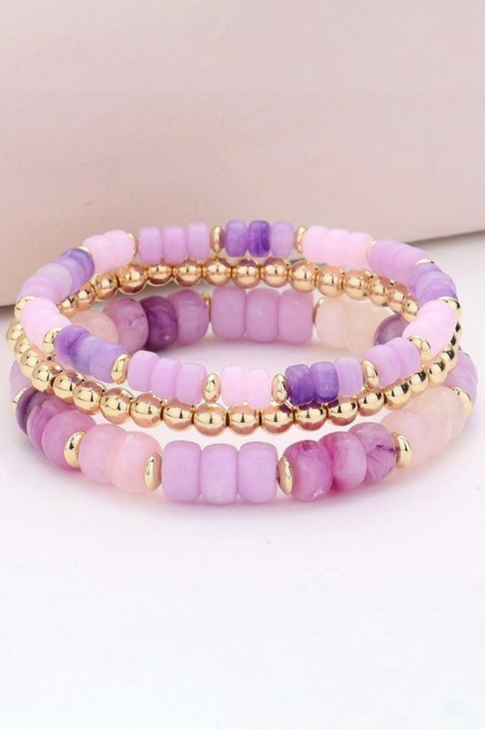 Lavender + Gold Beaded Bracelet Set