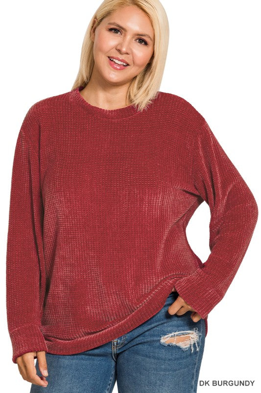 Burgundy Chenille Waffle Knit Sweater