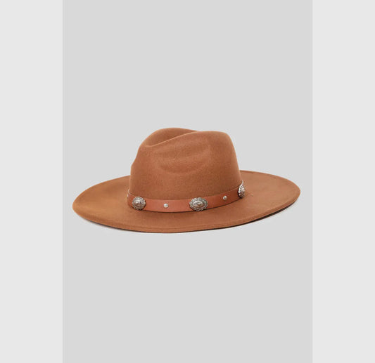 Tan Concho Leather Band Felt Hat