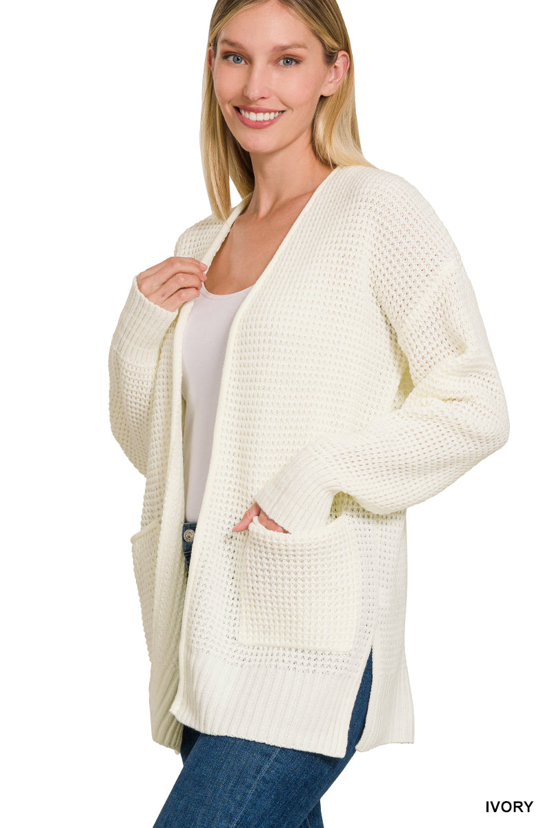 Ivory Waffle Knit Cardigan