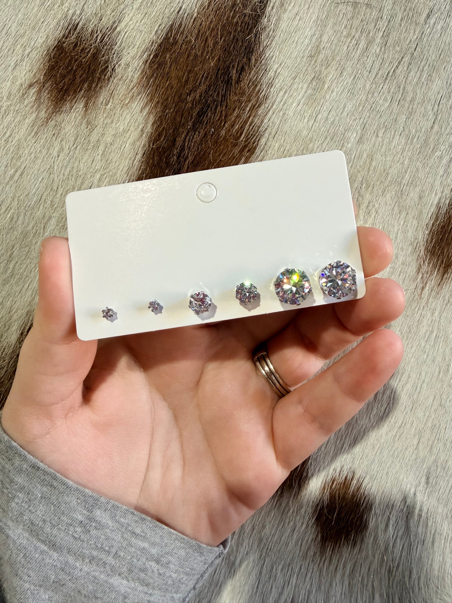 Stainless Steel Round CZ Stud Earrings Set