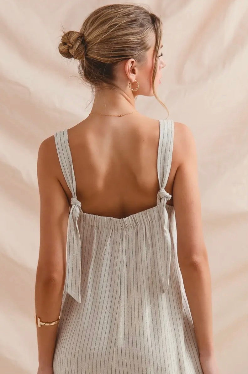 Oatmeal Stripe Linen Jumpsuit
