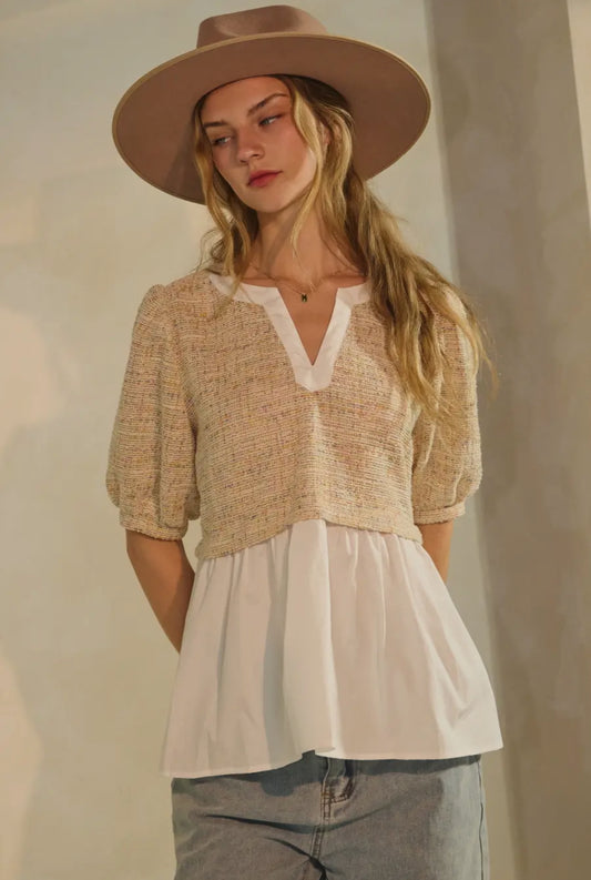 Oatmeal Layered V-Neck Top