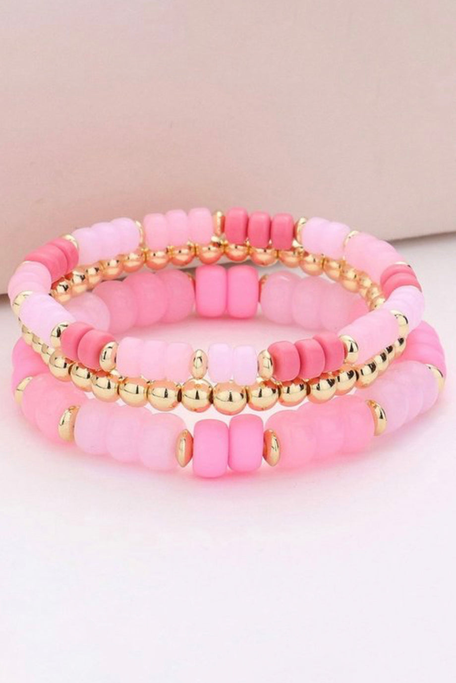 Pink + Gold Beaded Bracelet Set