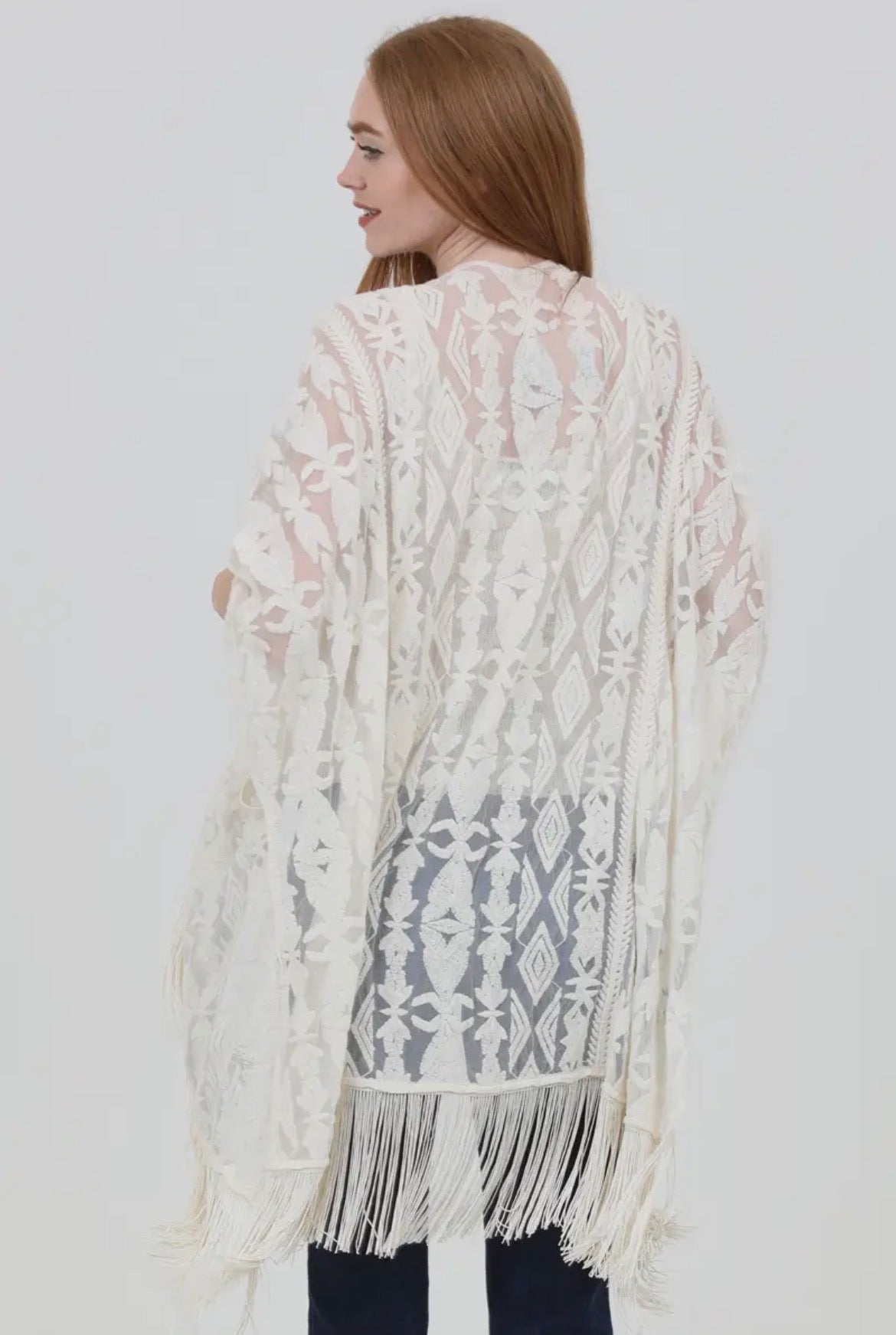 Ivory Boho Lace Fringe Kimono