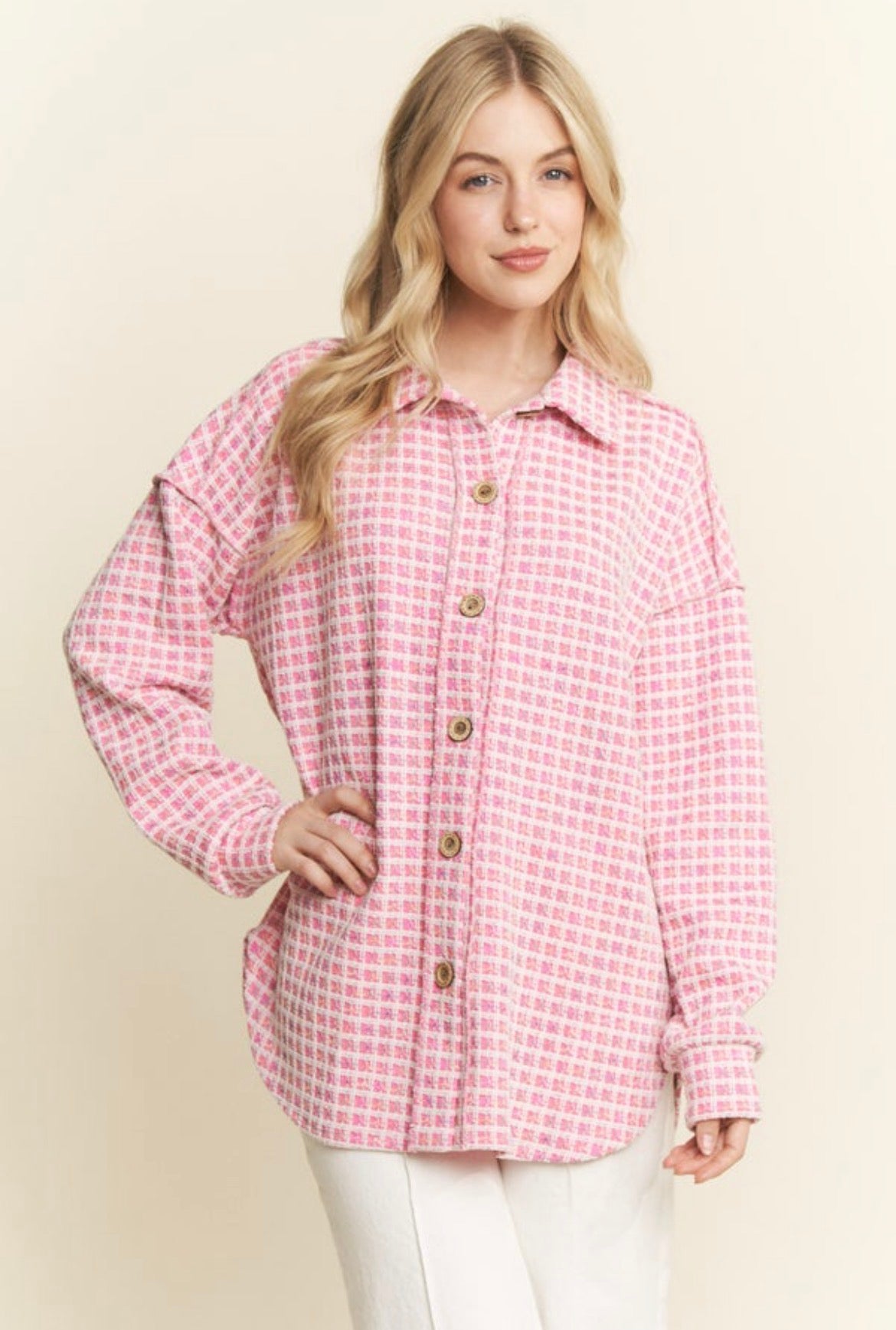 Pink Plaid Lightweight Shacket