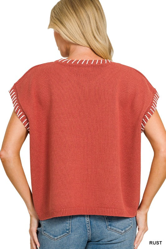 Rust Stitched Edge Sweater Vest