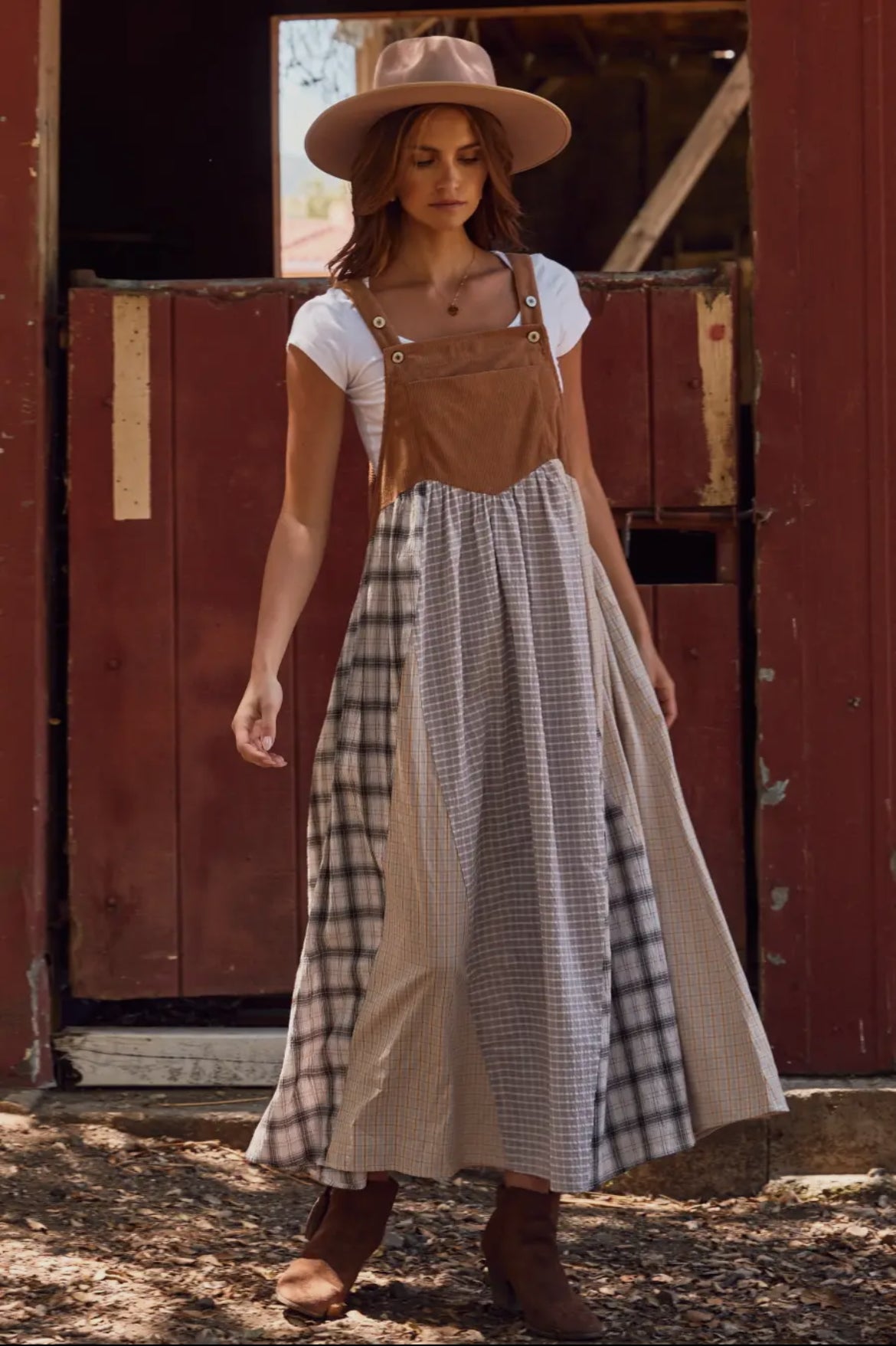 Corduroy Patchwork Plaid Overall Dress