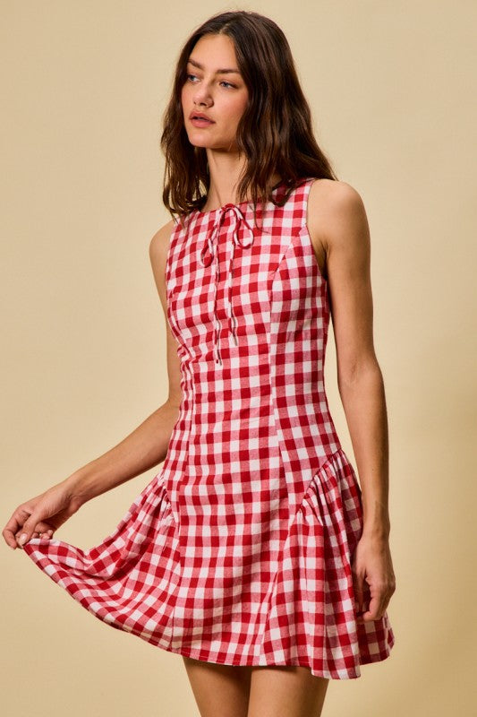 Red Gingham Fit & Flare Dress