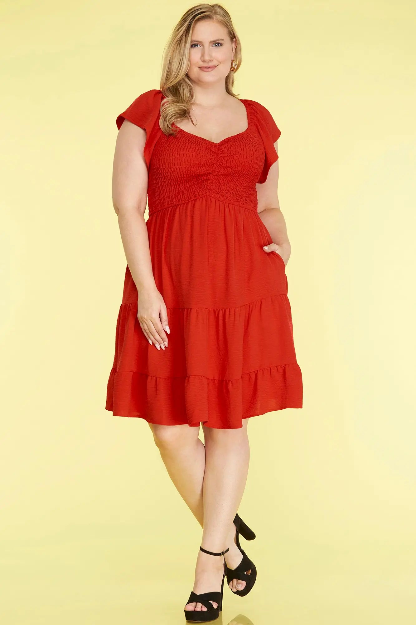 Red Sweetheart Flutter Sleeve Dress