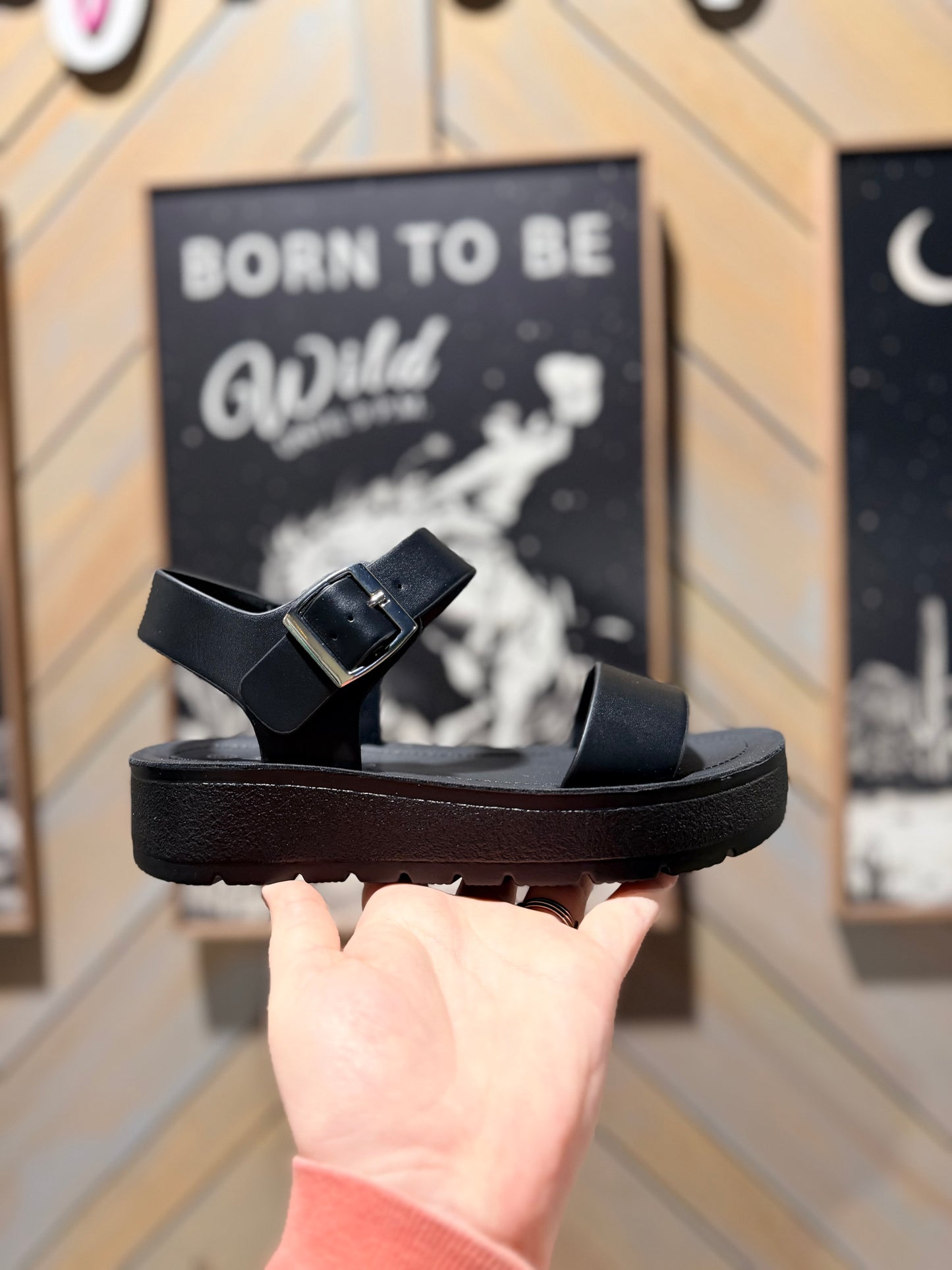Black Delaney Buckle Platform Sandals