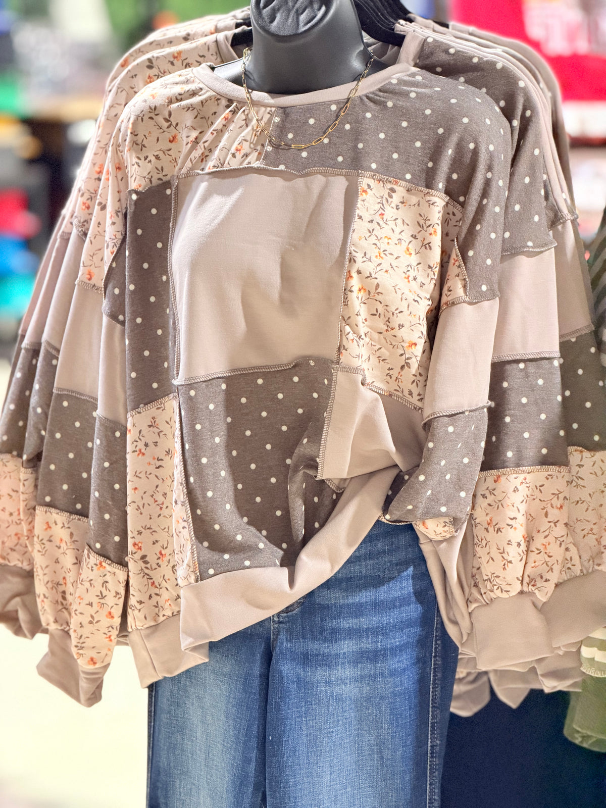 Dots + Flowers Patchwork Long Sleeve Top