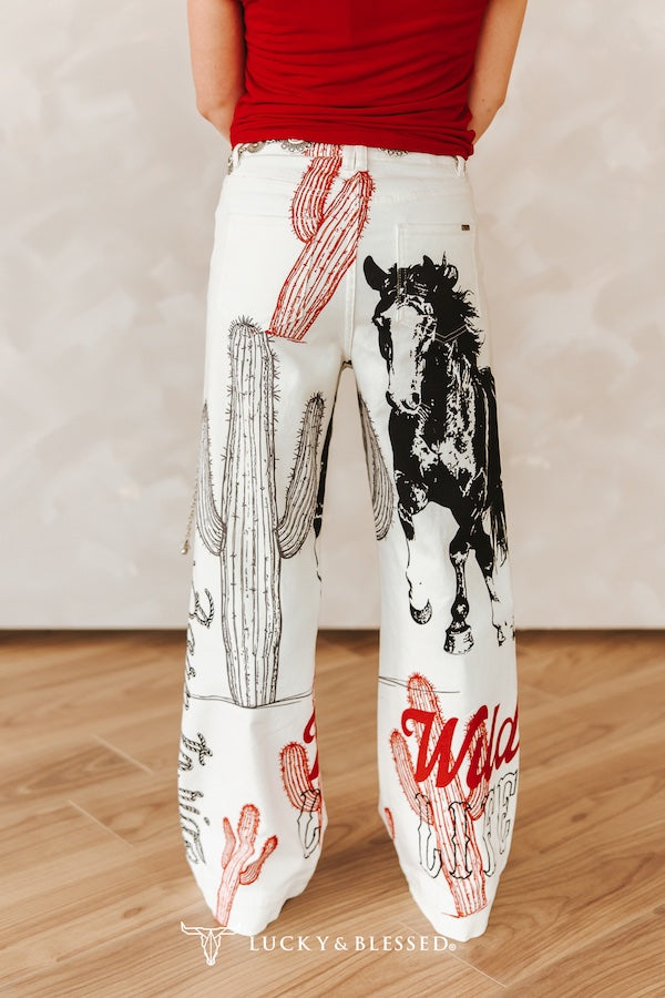 Ivory Wild & Western High Rise Wide Leg Jeans
